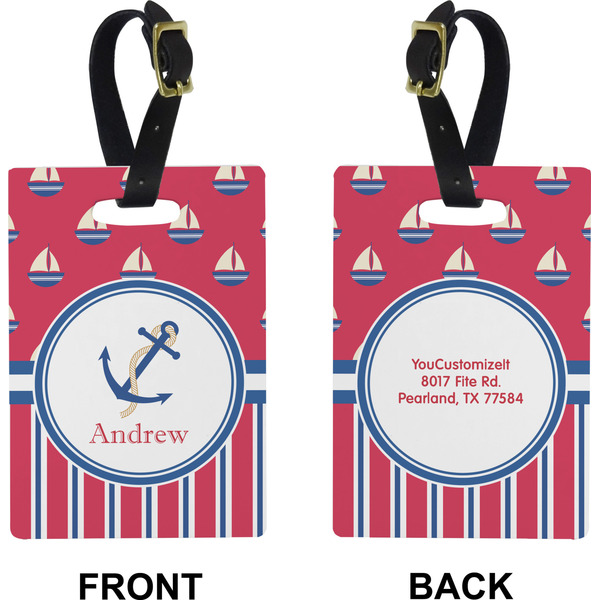 Sail Boats & Stripes Rectangle Luggage Tag (Front + Back)