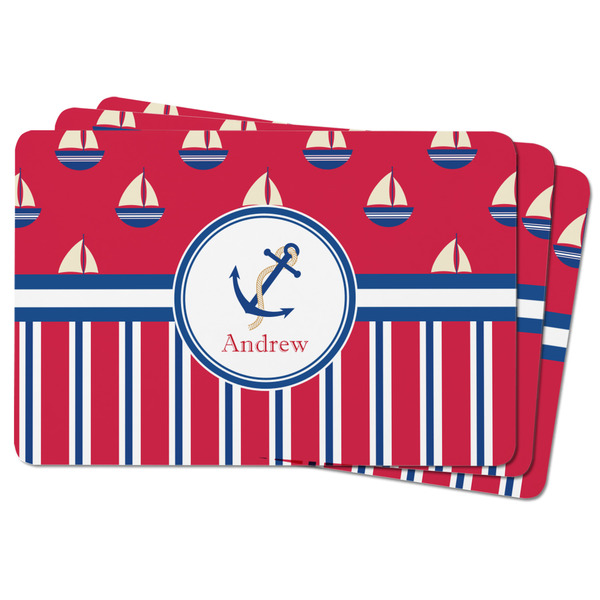 Sail Boats & Stripes Rectangular Fridge Magnet - THREE