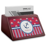 Sail Boats & Stripes Red Mahogany Business Card Holder (Personalized)