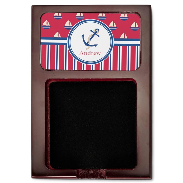 Sail Boats & Stripes Red Mahogany Sticky Note Holder - Flat