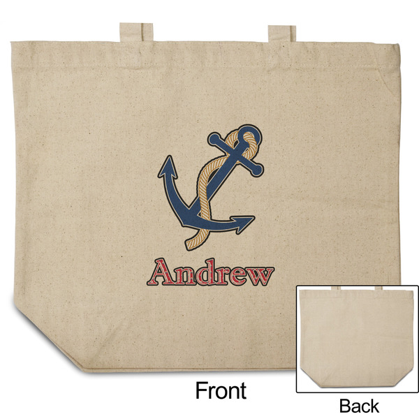Sail Boats & Stripes Reusable Cotton Grocery Bag - Front & Back View