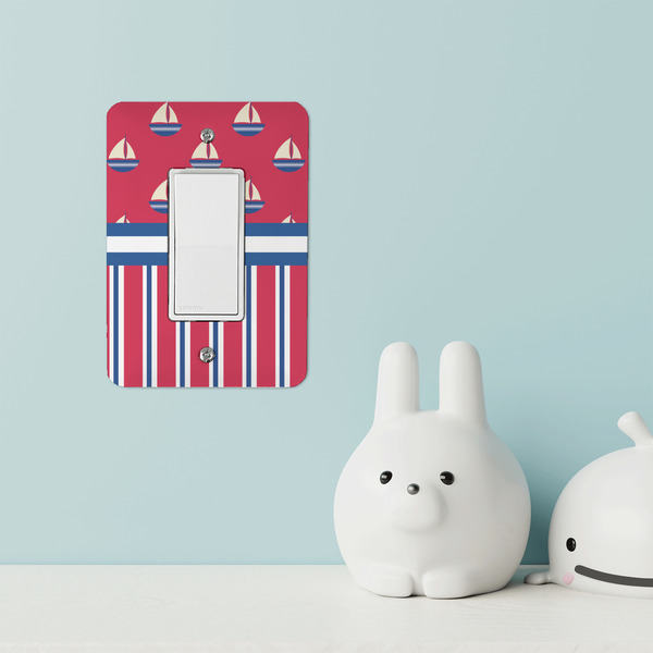 Sail Boats & Stripes Rocker Light Switch Covers - Single - IN CONTEXT