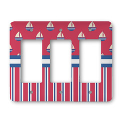 Sail Boats & Stripes Rocker Style Light Switch Cover - Three Switch