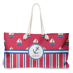 Sail Boats & Stripes Large Tote Bag with Rope Handles (Personalized)