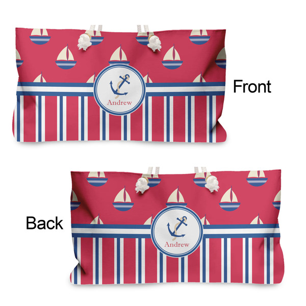 Sail Boats & Stripes Large Rope Tote - From & Back View