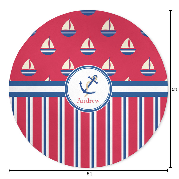 Sail Boats & Stripes Round Area Rug - Size