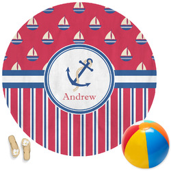 Sail Boats & Stripes Round Beach Towel (Personalized)
