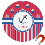 Sail Boats & Stripes Round Car Magnet - 6" (Personalized)