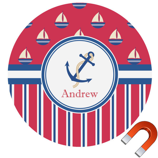 Custom Sail Boats & Stripes Round Car Magnet - 6" (Personalized)