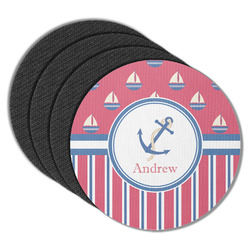 Sail Boats & Stripes Round Rubber Backed Coasters - Set of 4 (Personalized)