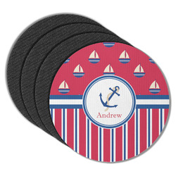 Sail Boats & Stripes Round Rubber Backed Coasters - Set of 4 (Personalized)