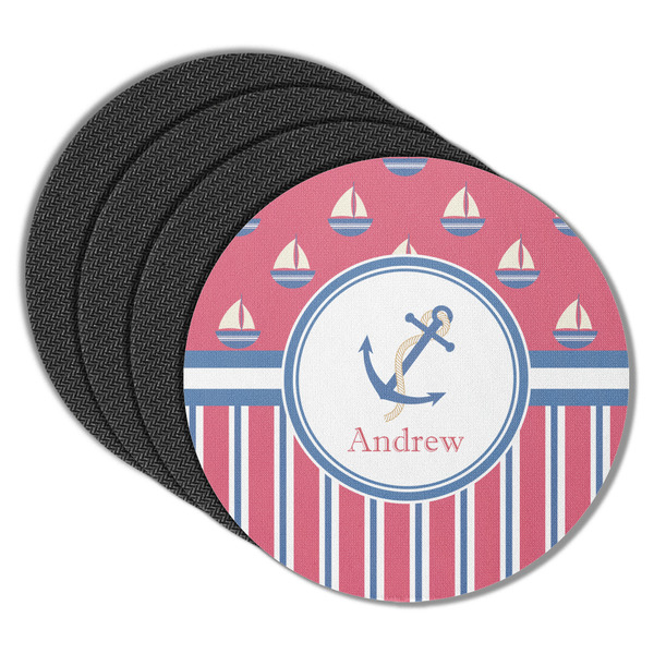 Custom Sail Boats & Stripes Round Rubber Backed Coasters - Set of 4 (Personalized)