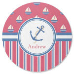 Sail Boats & Stripes Round Rubber Backed Coaster (Personalized)