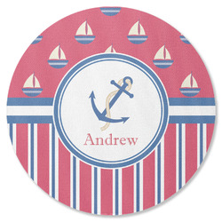 Sail Boats & Stripes Round Rubber Backed Coaster (Personalized)
