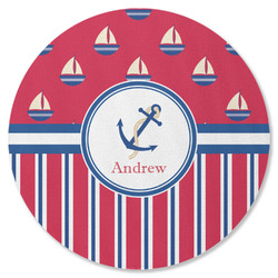 Sail Boats & Stripes Round Rubber Backed Coaster (Personalized)