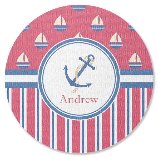 Custom Sail Boats & Stripes Round Rubber Backed Coaster (Personalized)