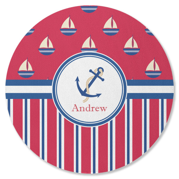 Sail Boats & Stripes Round Coaster Rubber Back - Single