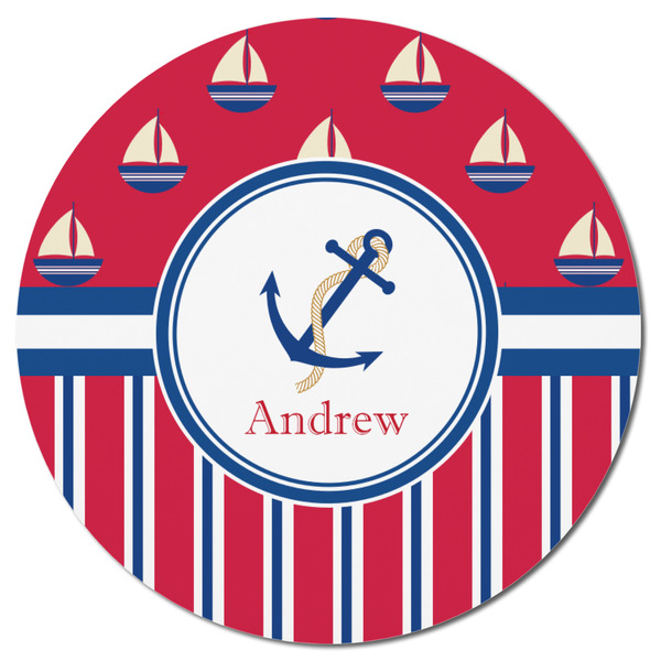 Sail Boats & Stripes Round Fridge Magnet - FRONT