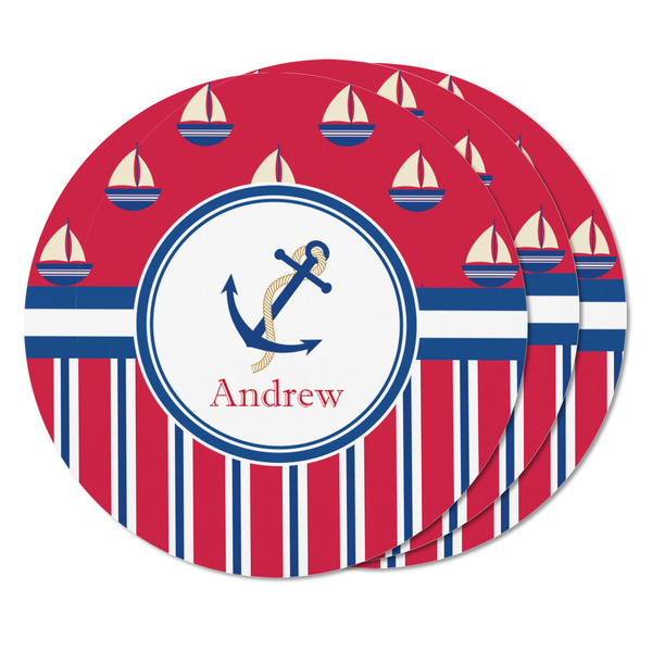 Sail Boats & Stripes Round Fridge Magnet - THREE