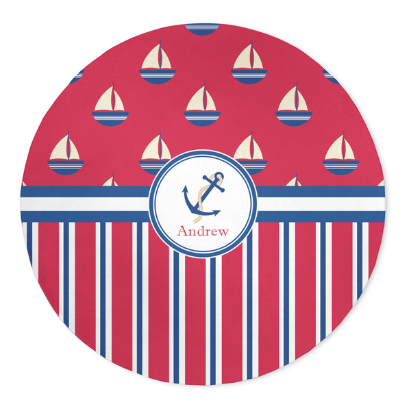 Custom Sail Boats & Stripes 5' Round Indoor Area Rug (Personalized)