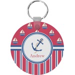 Sail Boats & Stripes Round Plastic Keychain (Personalized)