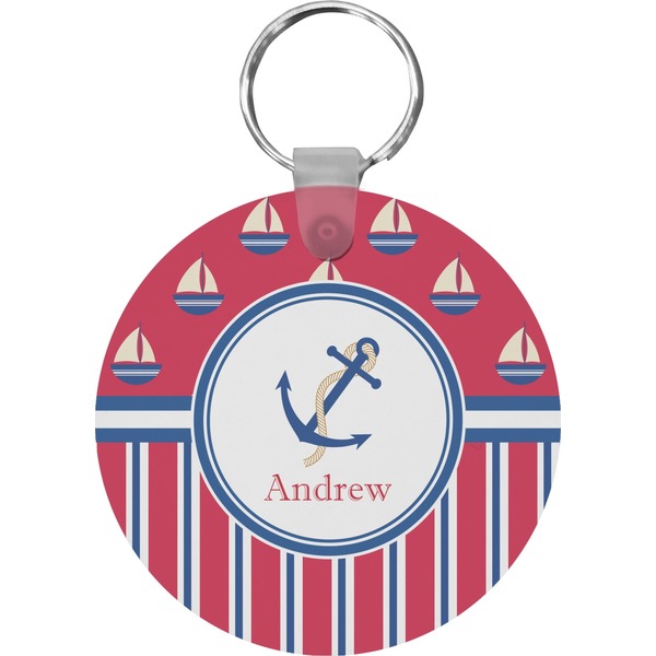 Sail Boats & Stripes Round Keychain (Personalized)