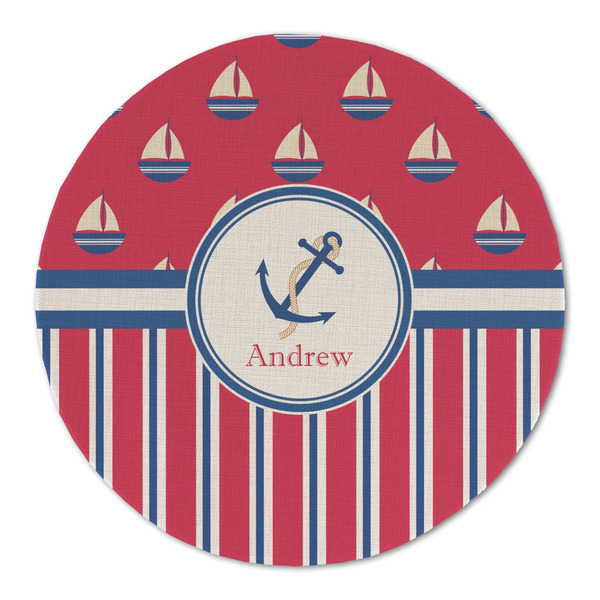 Sail Boats & Stripes Round Linen Placemats - FRONT (Double Sided)