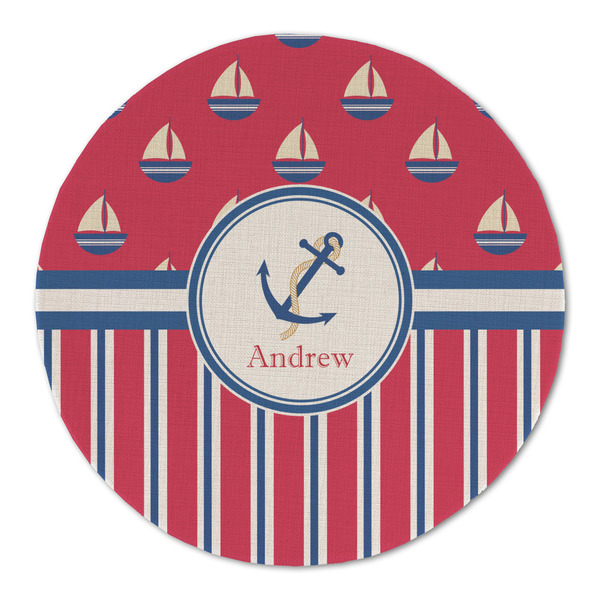 Custom Sail Boats & Stripes Round Linen Placemat (Personalized)