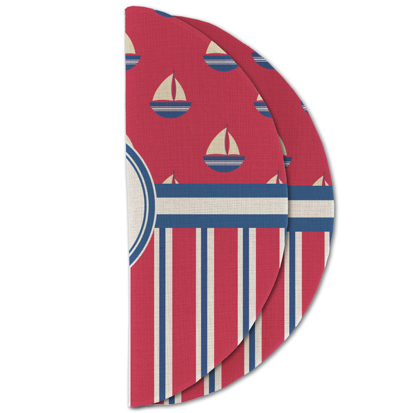 Sail Boats & Stripes Round Linen Placemats - HALF FOLDED (double sided)