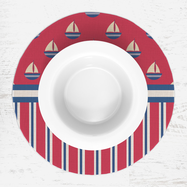 Sail Boats & Stripes Round Linen Placemats - LIFESTYLE (single)