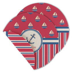 Sail Boats & Stripes Round Linen Placemat - Double Sided - Set of 4 (Personalized)