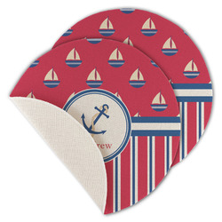 Sail Boats & Stripes Round Linen Placemat - Single Sided - Set of 4 (Personalized)