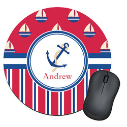 Sail Boats & Stripes Round Mouse Pad (Personalized)
