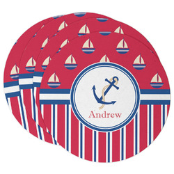 Sail Boats & Stripes Round Paper Coasters w/ Name or Text