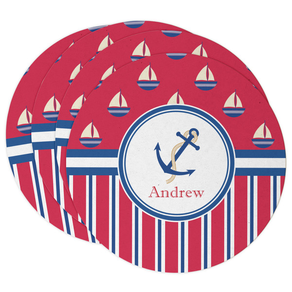 Custom Sail Boats & Stripes Round Paper Coasters w/ Name or Text