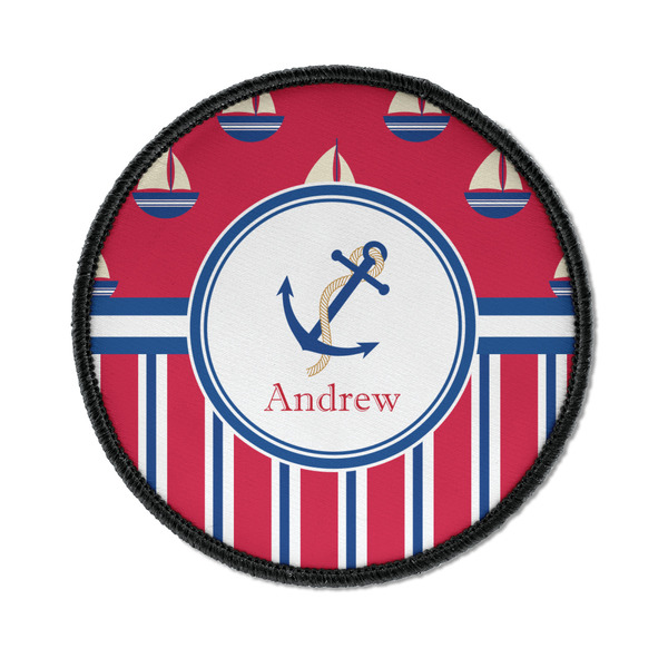 Custom Sail Boats & Stripes Iron On Round Patch w/ Name or Text