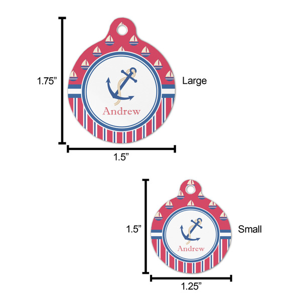 Sail Boats & Stripes Round Pet ID Tag - Large - Comparison Scale