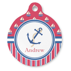 Sail Boats & Stripes Round Pet ID Tag - Large (Personalized)