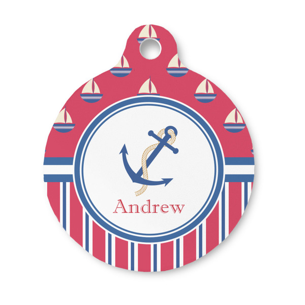 Custom Sail Boats & Stripes Round Pet ID Tag - Small (Personalized)