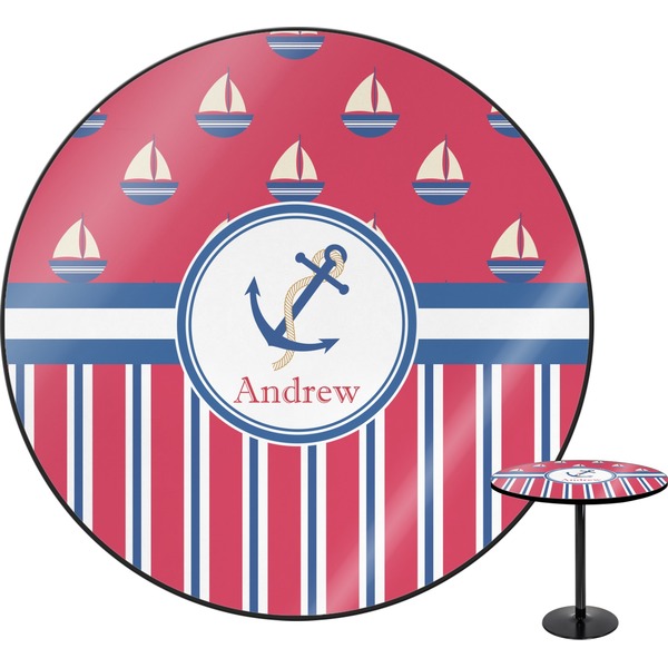 Custom Sail Boats & Stripes Round Table - 24" (Personalized)