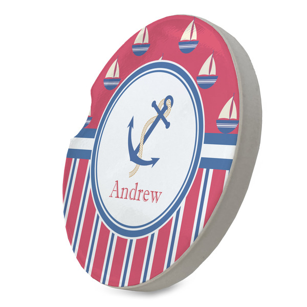 Sail Boats & Stripes Sandstone Car Coaster - STANDING ANGLE