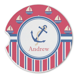 Sail Boats & Stripes Sandstone Car Coaster - Single (Personalized)