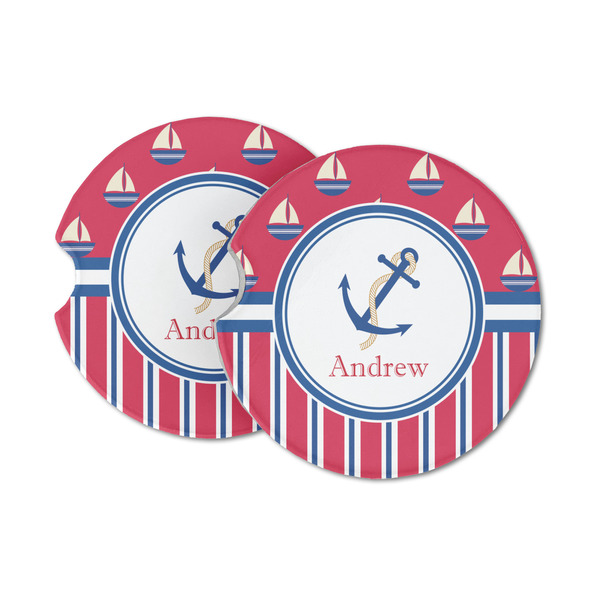 Custom Sail Boats & Stripes Sandstone Car Coasters (Personalized)
