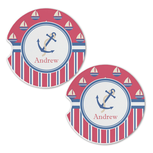 Sail Boats & Stripes Sandstone Car Coasters - Set of 2