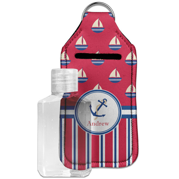 Custom Sail Boats & Stripes Hand Sanitizer & Keychain Holder - Large (Personalized)