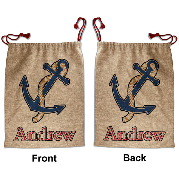 Sail Boats & Stripes Santa Bag - Front and Back