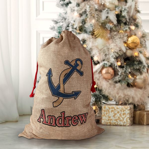 Sail Boats & Stripes Santa Bag - Lifestyle