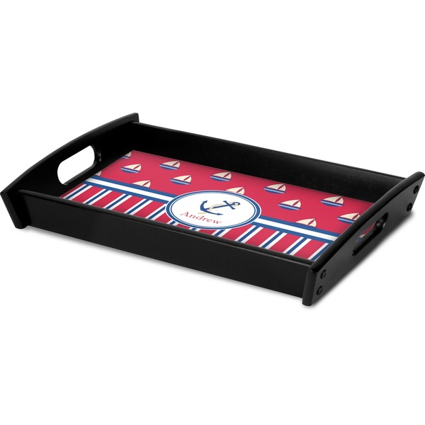 Sail Boats & Stripes Serving Tray Black - Corner