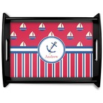 Sail Boats & Stripes Black Wooden Tray - Large (Personalized)