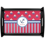 Sail Boats & Stripes Black Wooden Tray - Small (Personalized)